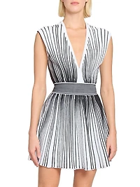 Rib-Knit Striped A-Line Minidress