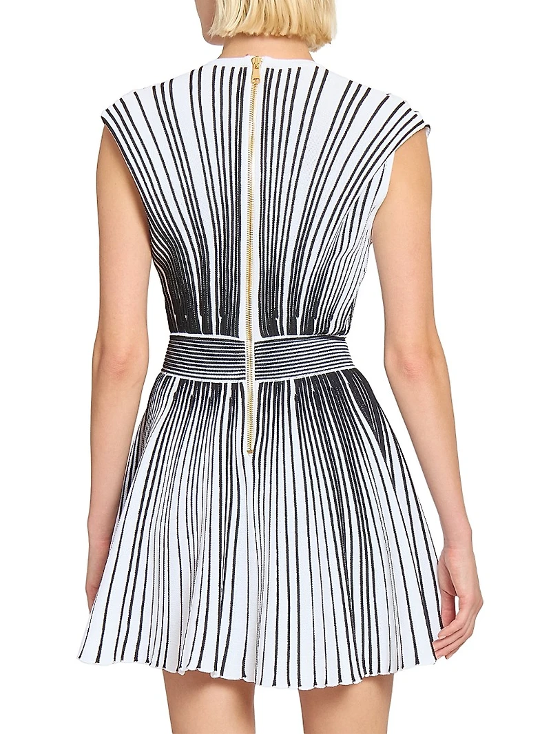 Rib-Knit Striped A-Line Minidress