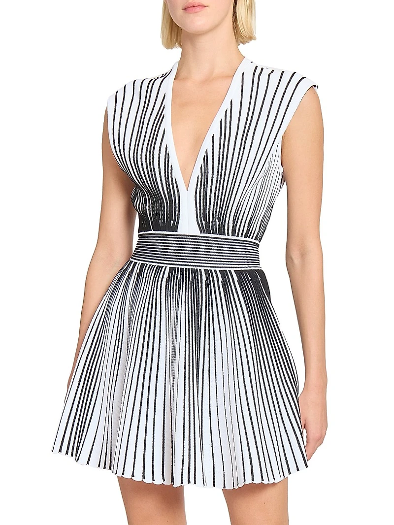 Rib-Knit Striped A-Line Minidress