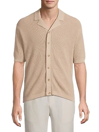 Linen-Cotton Knit Camp Shirt
