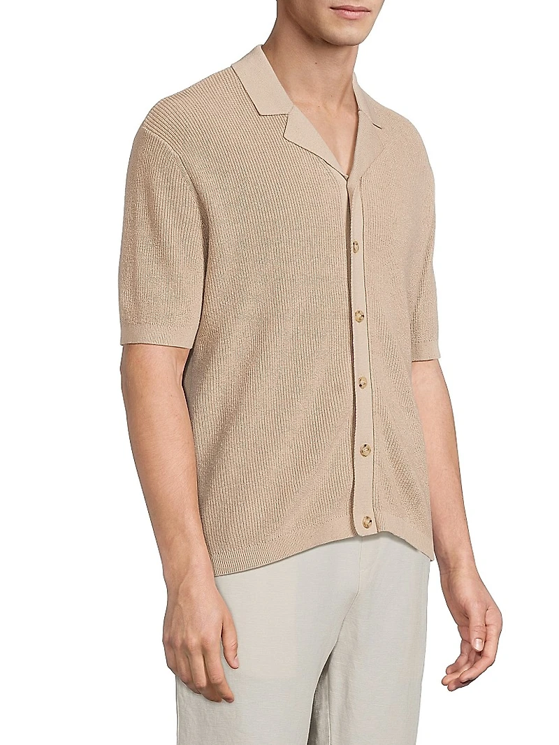 Linen-Cotton Knit Camp Shirt