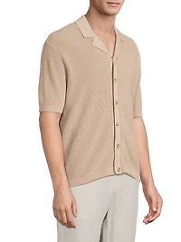 Linen-Cotton Knit Camp Shirt