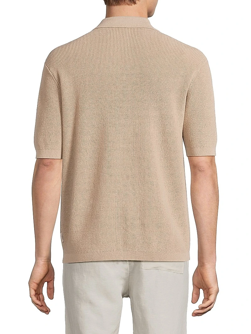 Linen-Cotton Knit Camp Shirt