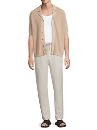 Linen-Cotton Knit Camp Shirt