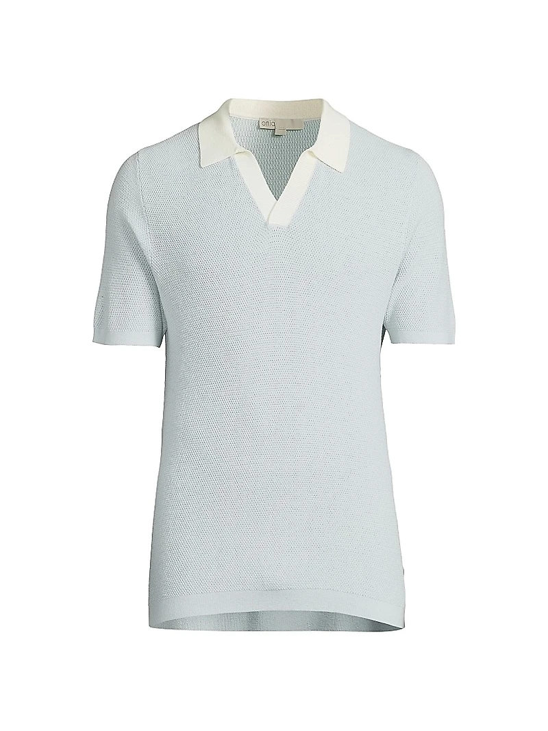 Textured Cotton Johnny Collar Polo Shirt