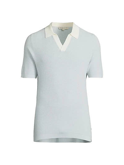 Textured Cotton Johnny Collar Polo Shirt