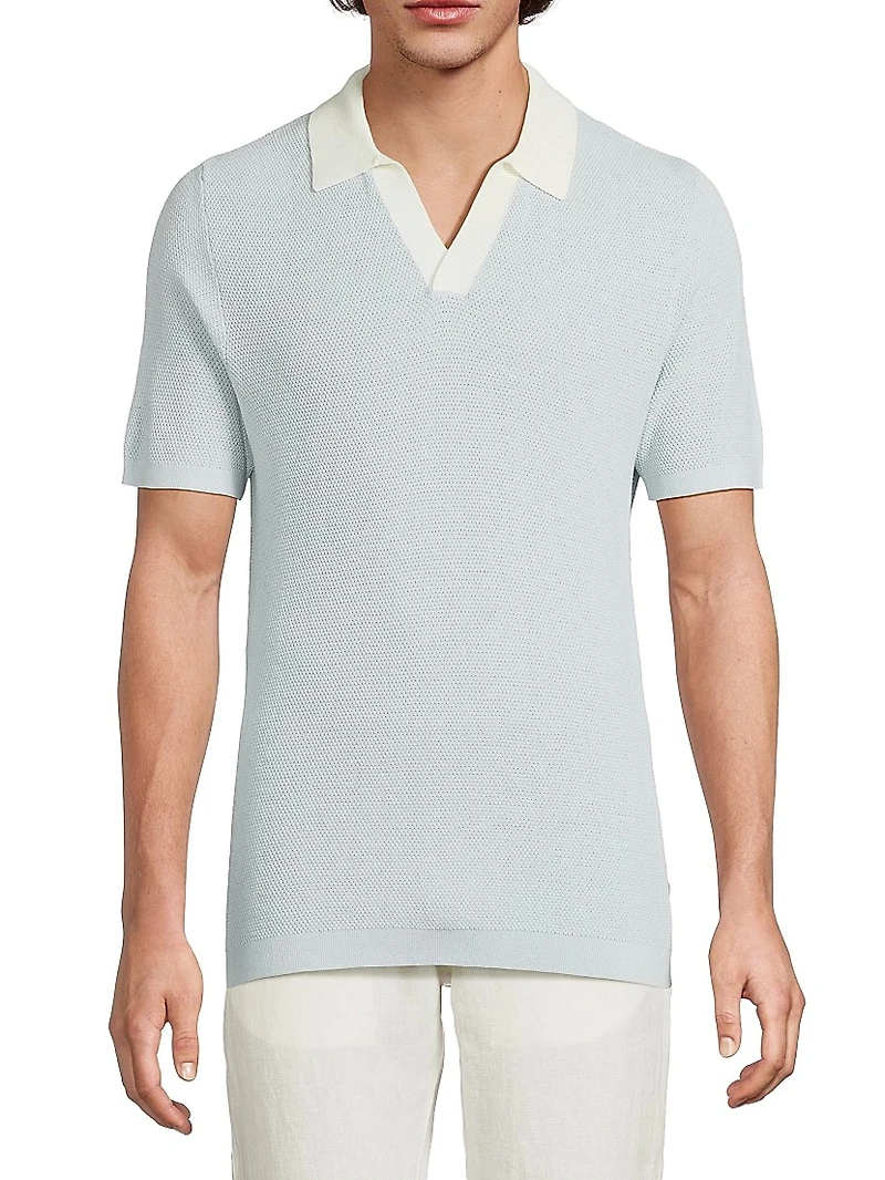 Textured Cotton Johnny Collar Polo Shirt