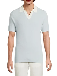 Textured Cotton Johnny Collar Polo Shirt