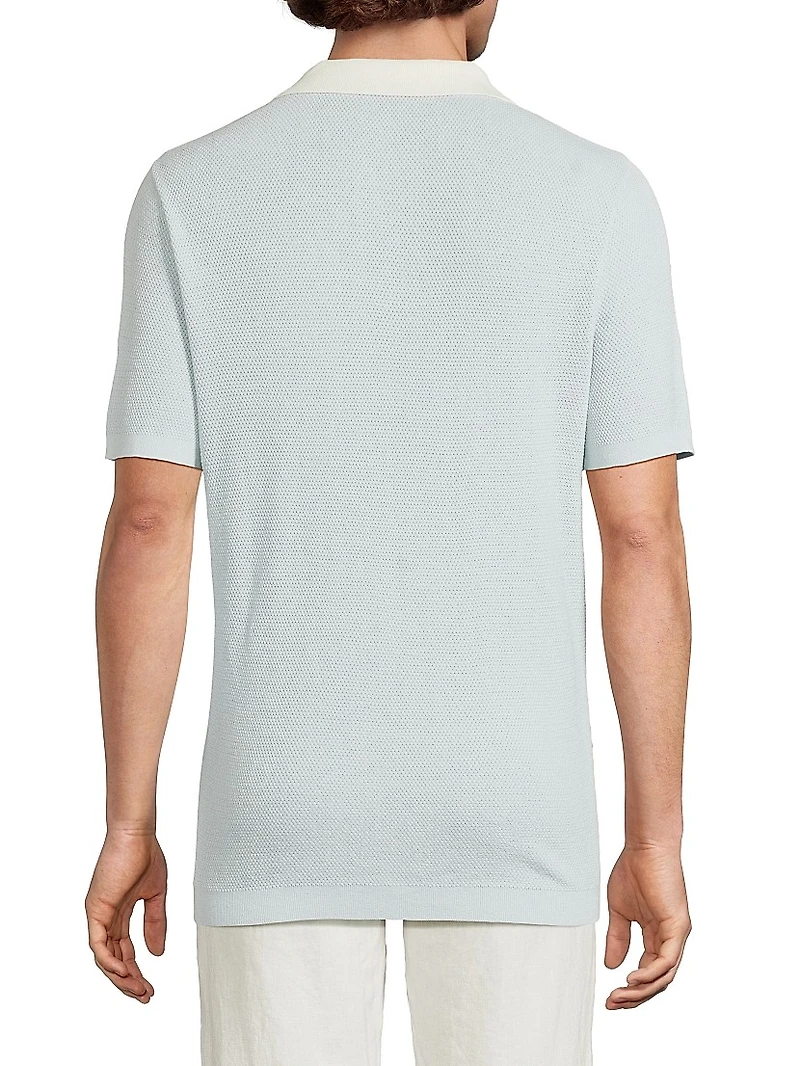 Textured Cotton Johnny Collar Polo Shirt