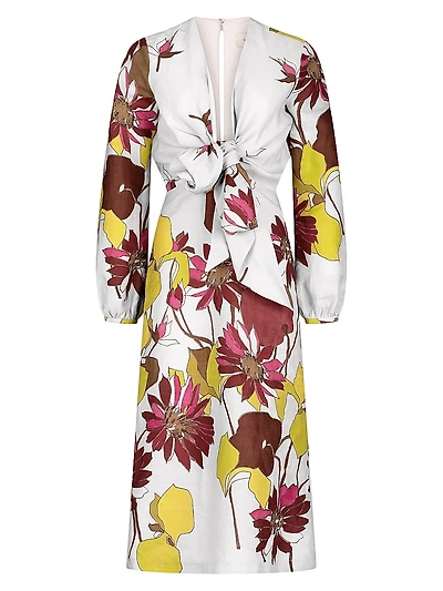 Battia Floral Linen Midi-Dress