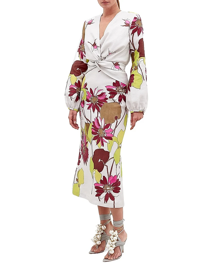 Battia Floral Linen Midi-Dress