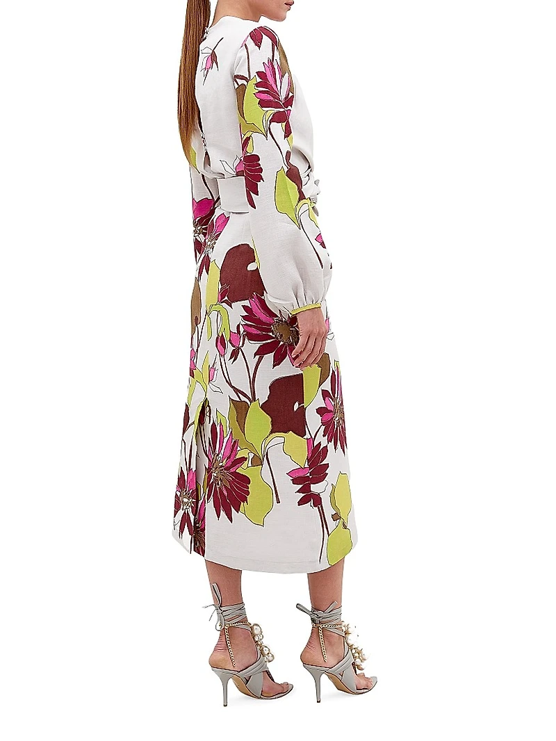 Battia Floral Linen Midi-Dress