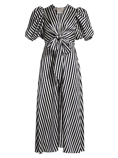 Simona Striped Stretch-Silk Tie-Waist Midi-Dress