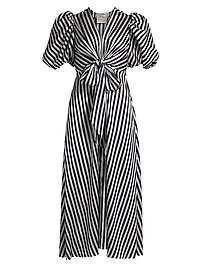 Simona Striped Stretch-Silk Tie-Waist Midi-Dress