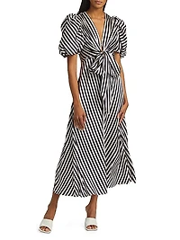 Simona Striped Stretch-Silk Tie-Waist Midi-Dress