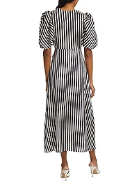 Simona Striped Stretch-Silk Tie-Waist Midi-Dress