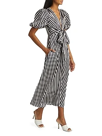 Simona Striped Stretch-Silk Tie-Waist Midi-Dress
