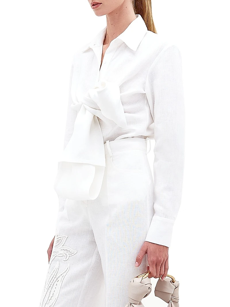 Mercury Tie-Front Linen Blouse