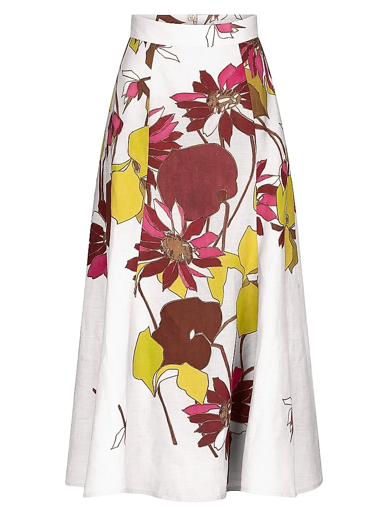 Erin Floral Linen Midi-Skirt