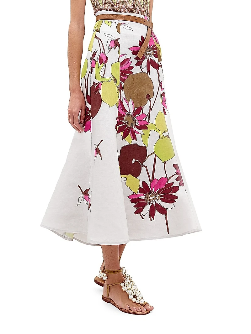 Erin Floral Linen Midi-Skirt