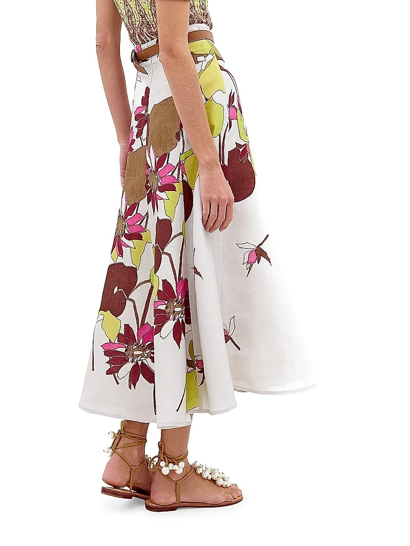Erin Floral Linen Midi-Skirt