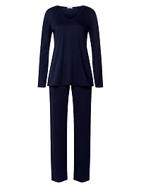 Cotton-Silk V-Neck Long Pajamas