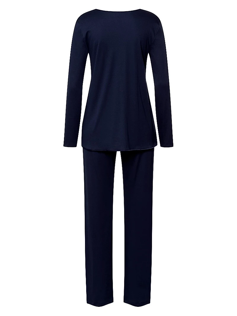 Cotton-Silk V-Neck Long Pajamas