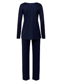 Cotton-Silk V-Neck Long Pajamas