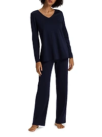 Cotton-Silk V-Neck Long Pajamas
