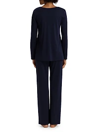 Cotton-Silk V-Neck Long Pajamas