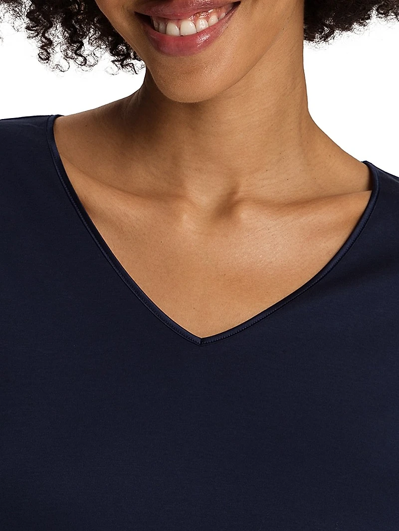 Cotton-Silk V-Neck Long Pajamas