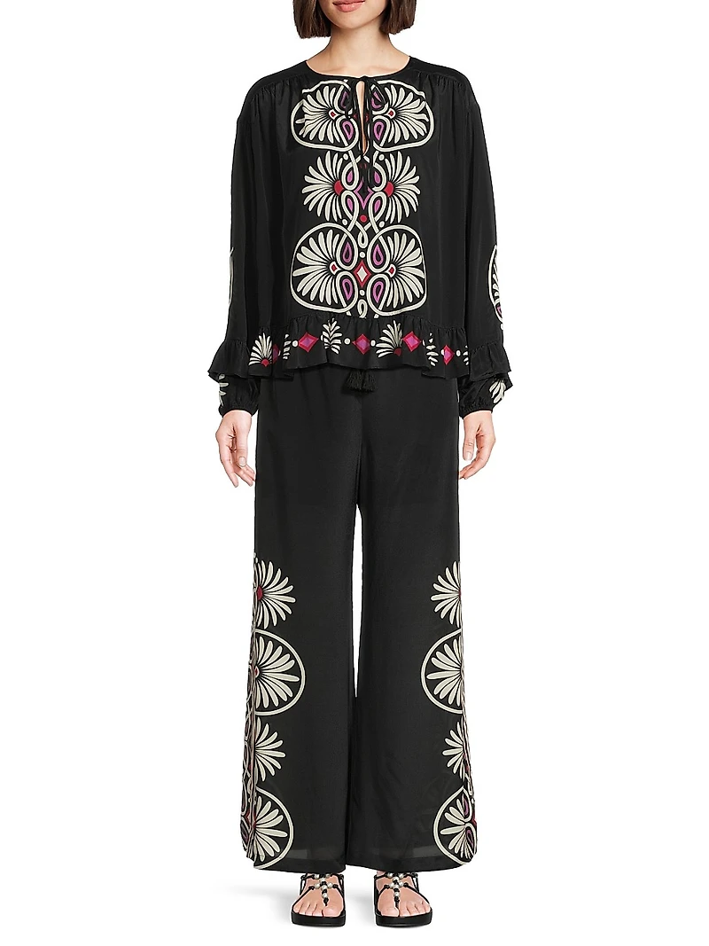 Valerie Siera Silk-Blend Wide-Leg Pants