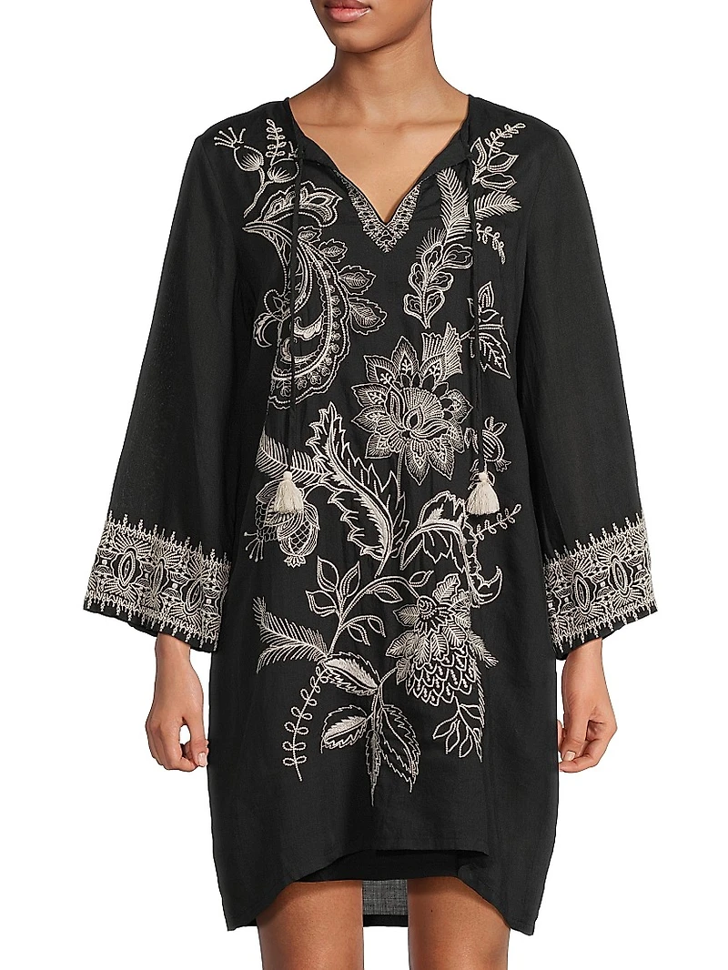 Roberta Floral-Embroidered Mini-Slipdress