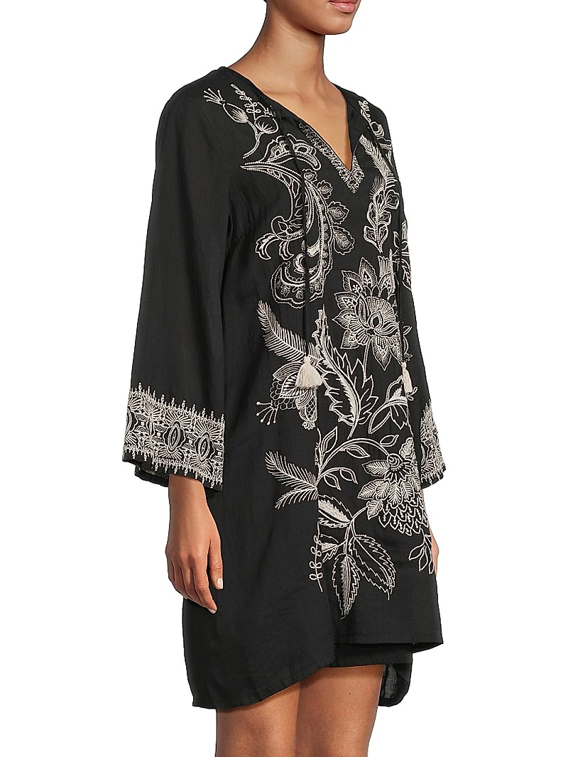 Roberta Floral-Embroidered Mini-Slipdress