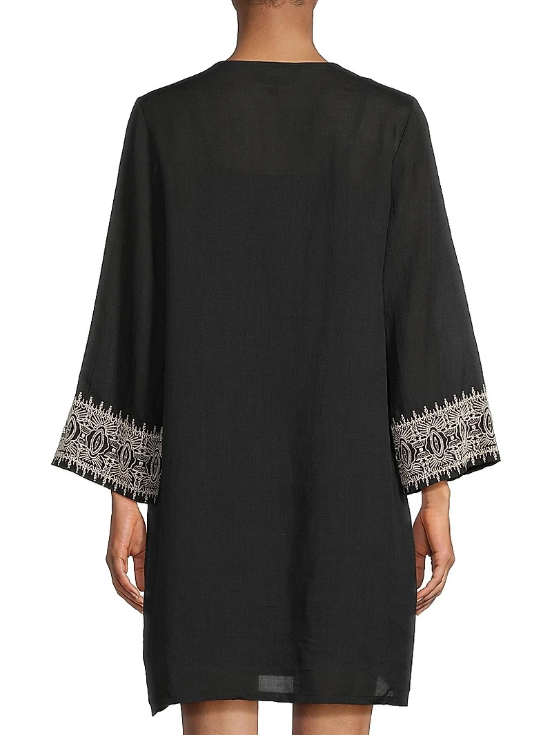 Roberta Floral-Embroidered Mini-Slipdress