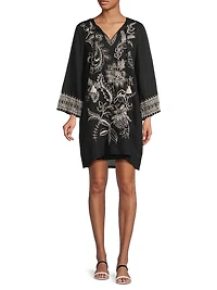 Roberta Floral-Embroidered Mini-Slipdress