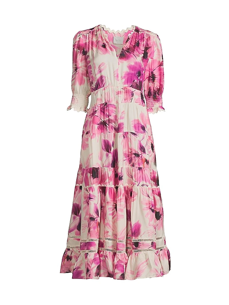 Auroria Daphne Floral Short-Sleeve Midi-Dress