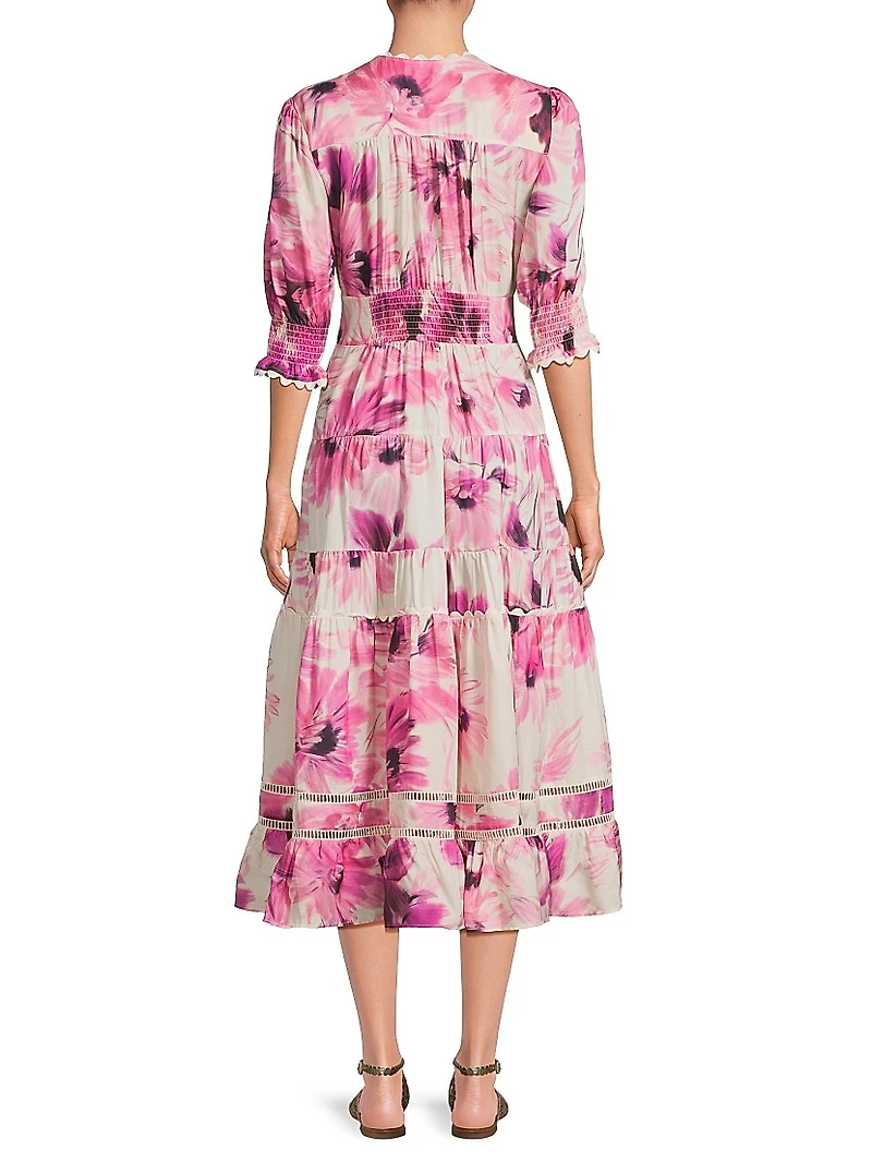 Auroria Daphne Floral Short-Sleeve Midi-Dress