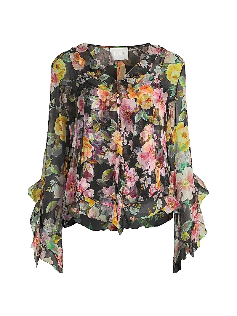 Kylie Ruffled Floral Silk Blouse