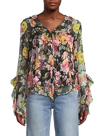 Kylie Ruffled Floral Silk Blouse
