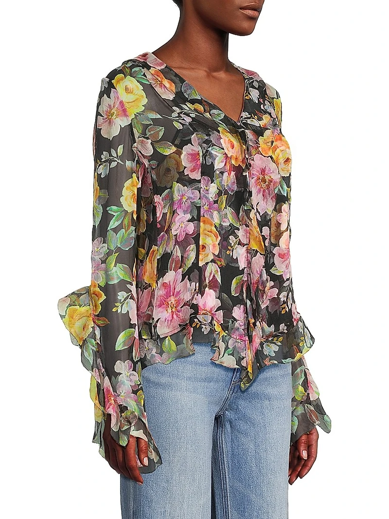Kylie Ruffled Floral Silk Blouse