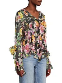 Kylie Ruffled Floral Silk Blouse