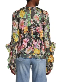 Kylie Ruffled Floral Silk Blouse