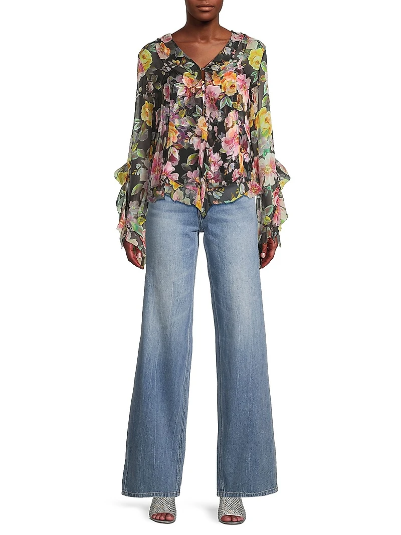 Kylie Ruffled Floral Silk Blouse