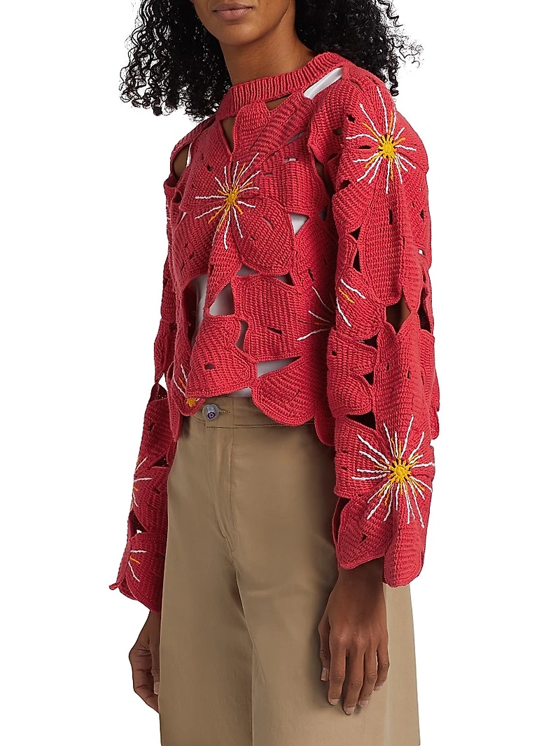 Crochet Flower Cotton Sweater