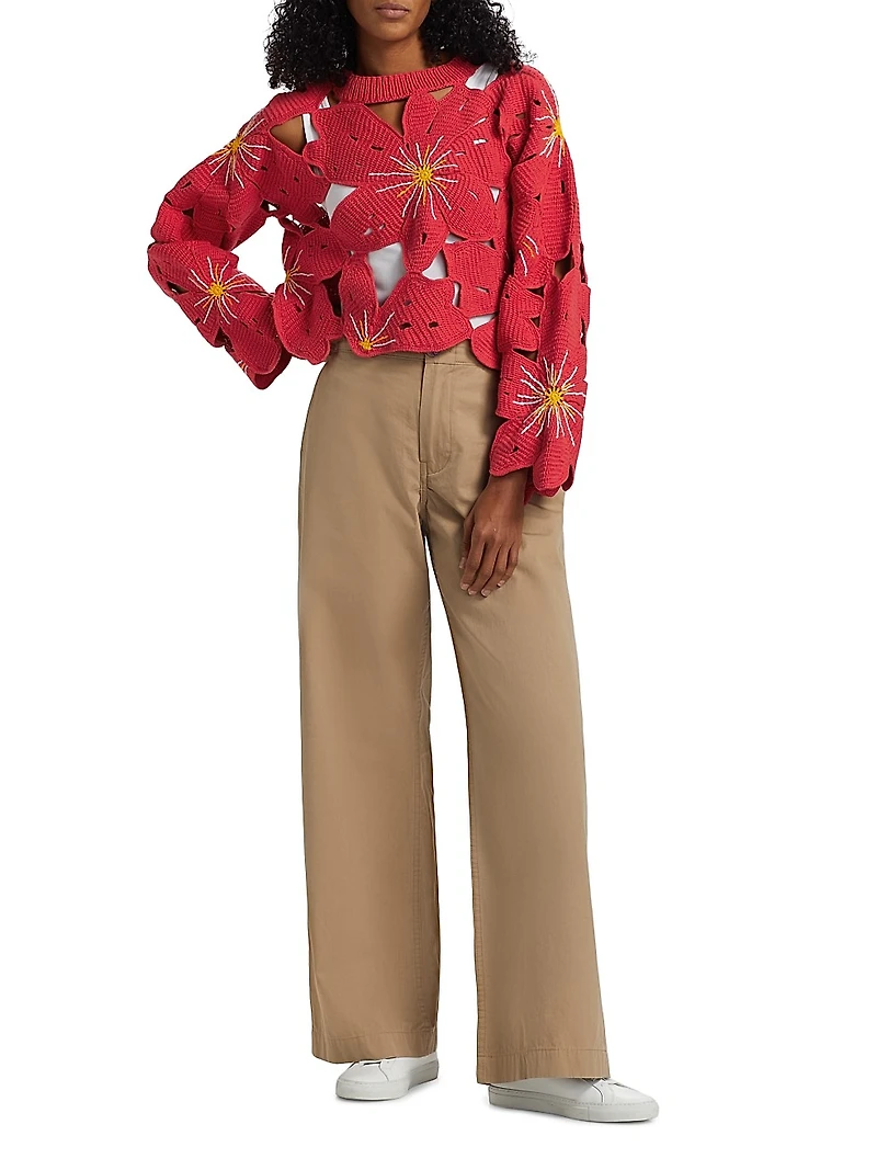 Crochet Flower Cotton Sweater