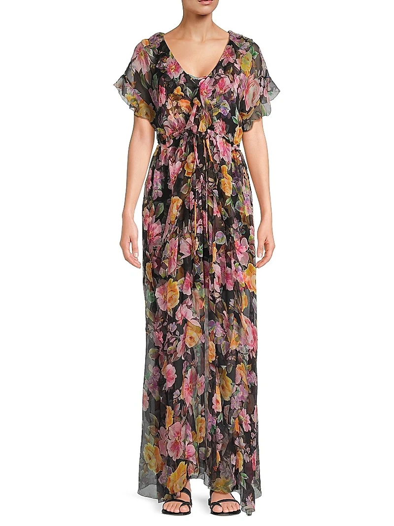 Suri Ruffled Floral Silk Maxi Dress