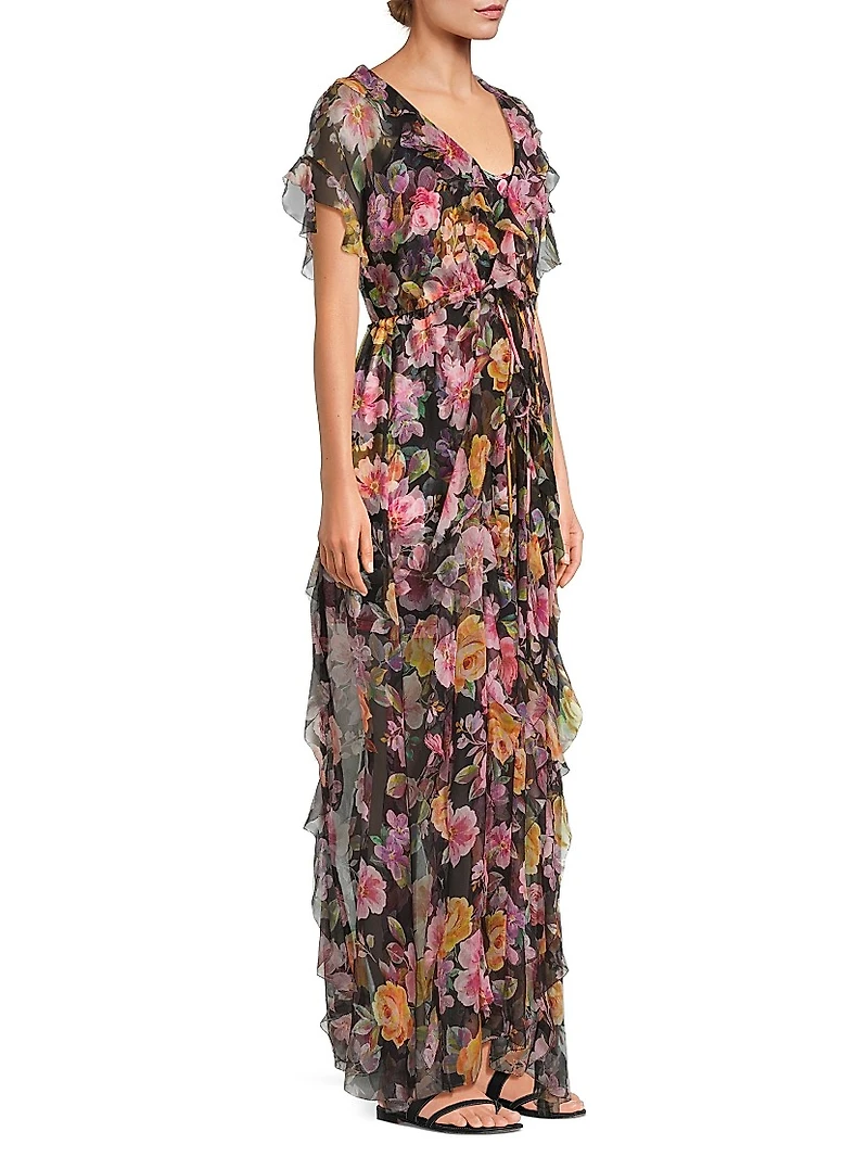 Suri Ruffled Floral Silk Maxi Dress