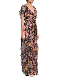 Suri Ruffled Floral Silk Maxi Dress