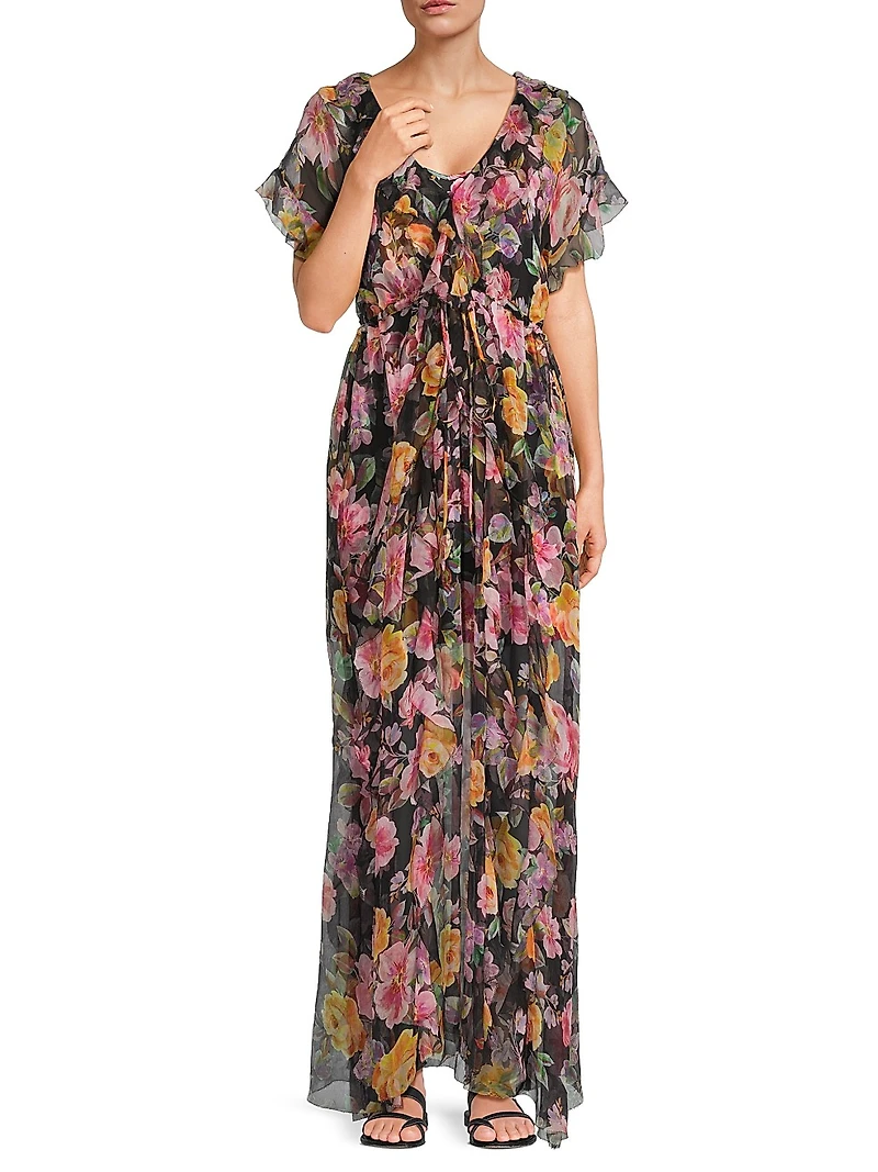 Suri Ruffled Floral Silk Maxi Dress